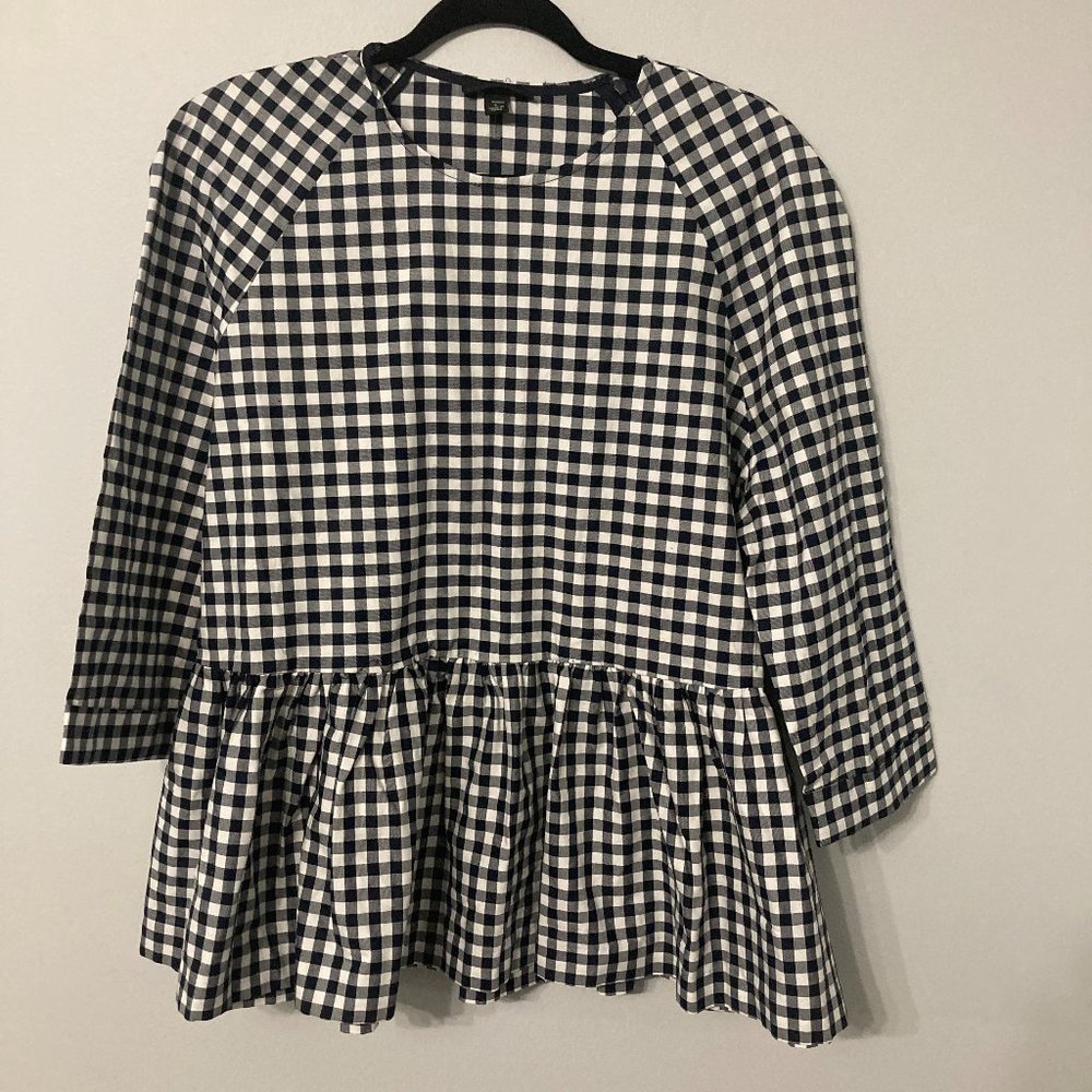 Victoria Beckham for Target Peplum Blouse Size Large Deep Navy & White Check 3/4